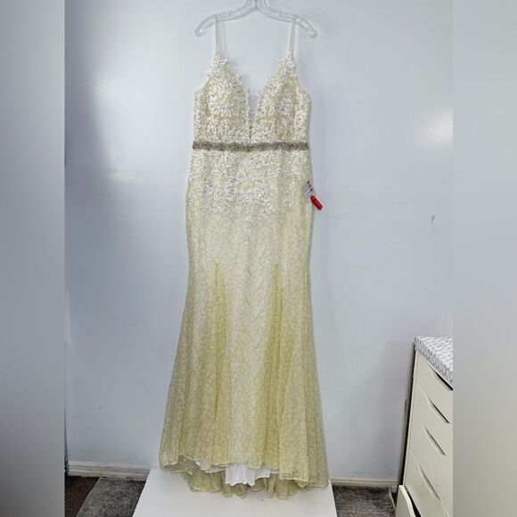 Mac Duggal 79341 Floral Appliqués Sleeveless Plunge Neck Trumpet Gown, Size 12 - Picture 2 of 13